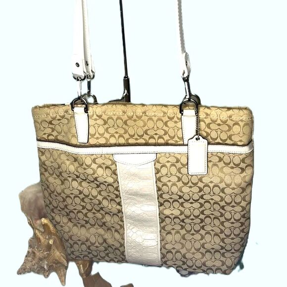 Coach Signature Stripe Snake Skin Canvas Bag - Picture 1 of 11
